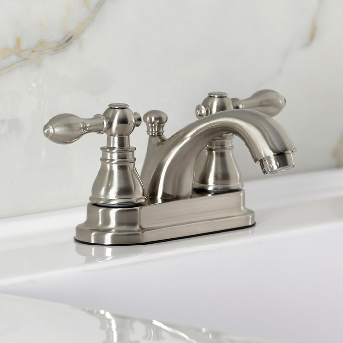 Kingston Heirloom KB2608ACL - American Classic Double-Handle 3-Hole Deck Mount 4-Inch Centerset Bathroom Faucet with Pop-Up Drain, Brushed Nickel