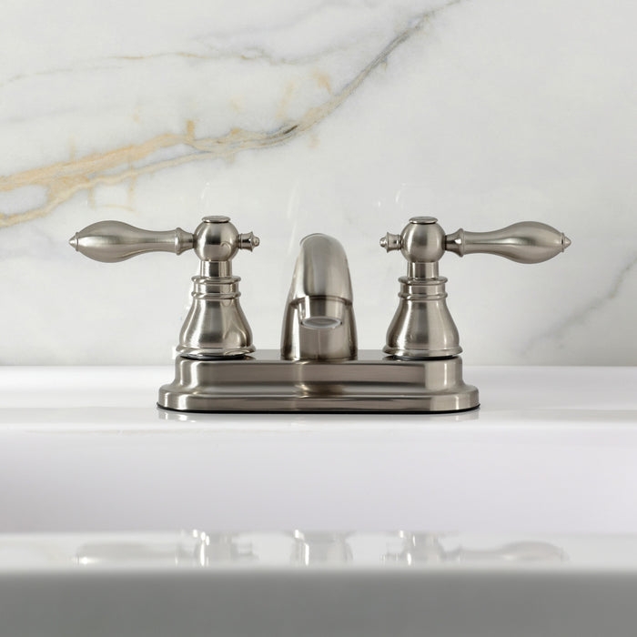 Kingston Heirloom KB2608ACL - American Classic Double-Handle 3-Hole Deck Mount 4-Inch Centerset Bathroom Faucet with Pop-Up Drain, Brushed Nickel
