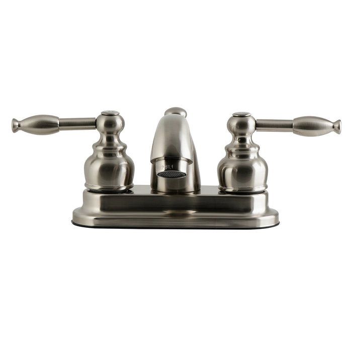 Kingston Tulare KB2608KL - Knight Double-Handle 3-Hole Deck Mount 4-Inch Centerset Bathroom Faucet with Pop-Up Drain, Brushed Nickel