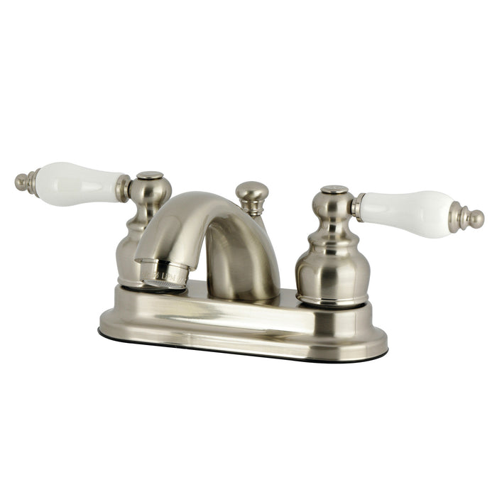 Kingston Heirloom KB2608PL - Vintage Double-Handle 3-Hole Deck Mount 4-Inch Centerset Bathroom Faucet with Pop-Up Drain, Brushed Nickel
