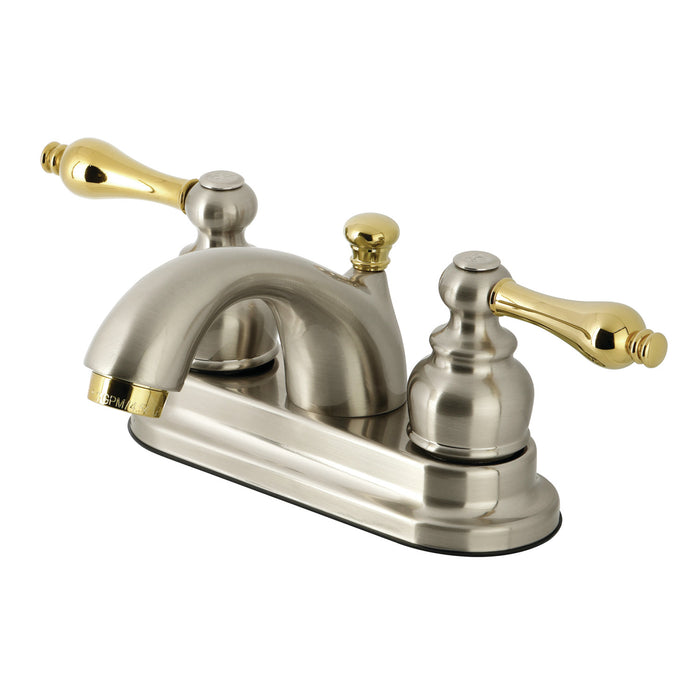 Kingston Heirloom KB2609AL - Vintage Double-Handle 3-Hole Deck Mount 4-Inch Centerset Bathroom Faucet with Pop-Up Drain, Brushed Nickel/Polished Brass