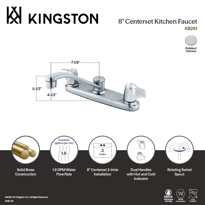 Kingston Magellan KB261 Two-Handle 2-Hole 8" Centerset Kitchen Faucet, Polished Chrome