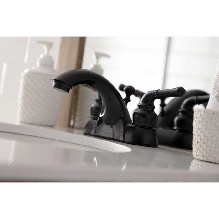 Kingston Tulare KB2620B - Naples Double-Handle 3-Hole Deck Mount 4-Inch Centerset Bathroom Faucet, Matte Black