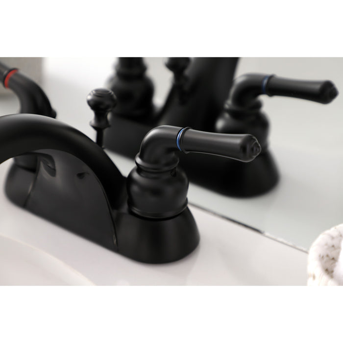 Kingston Tulare KB2620B - Naples Double-Handle 3-Hole Deck Mount 4-Inch Centerset Bathroom Faucet, Matte Black