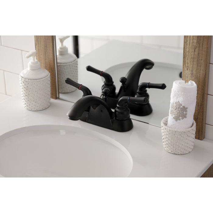 Kingston Tulare KB2620B - Naples Double-Handle 3-Hole Deck Mount 4-Inch Centerset Bathroom Faucet, Matte Black