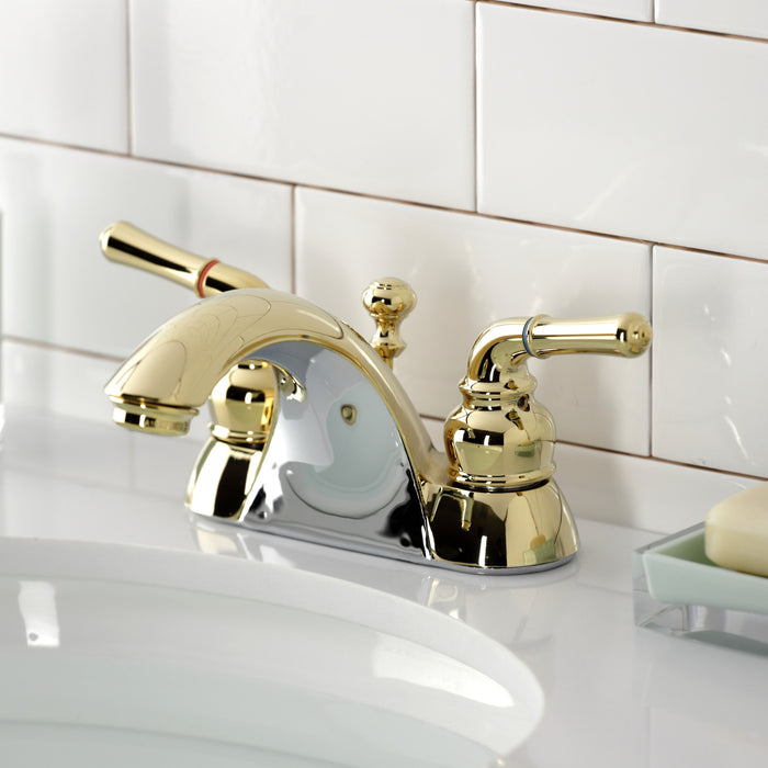 Kingston Tulare KB2622 - Naples Double-Handle 3-Hole Deck Mount 4-Inch Centerset Bathroom Faucet with ABS Pop-Up Drain, Polished Brass