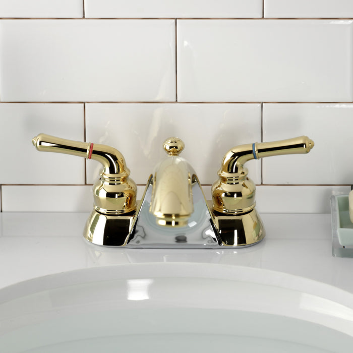 Kingston Tulare KB2622 - Naples Double-Handle 3-Hole Deck Mount 4-Inch Centerset Bathroom Faucet with ABS Pop-Up Drain, Polished Brass