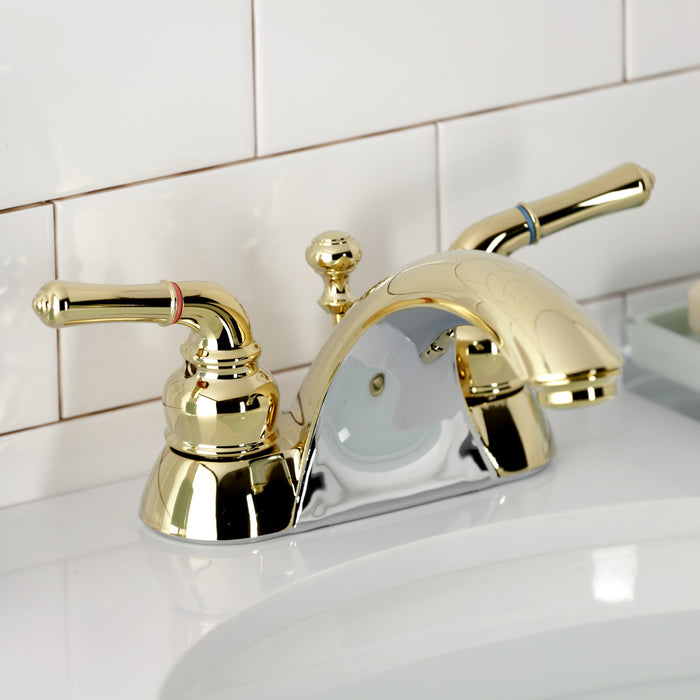 Kingston Tulare KB2622B - Naples Double-Handle 3-Hole Deck Mount 4-Inch Centerset Bathroom Faucet, Polished Brass