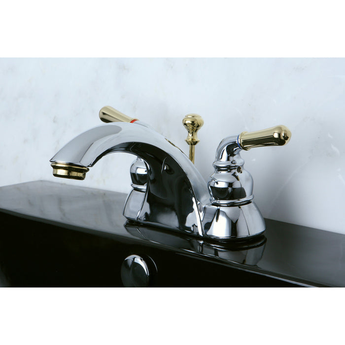 Kingston Tulare KB2624 - Naples Double-Handle 3-Hole Deck Mount 4-Inch Centerset Bathroom Faucet with ABS Pop-Up Drain, Polished Chrome/Polished Brass