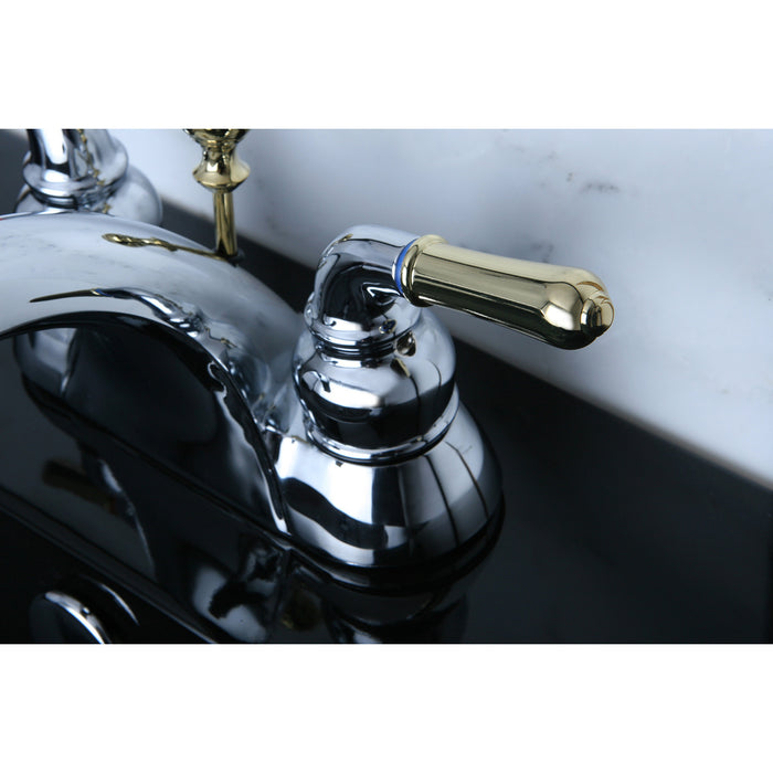Kingston Tulare KB2624 - Naples Double-Handle 3-Hole Deck Mount 4-Inch Centerset Bathroom Faucet with ABS Pop-Up Drain, Polished Chrome/Polished Brass