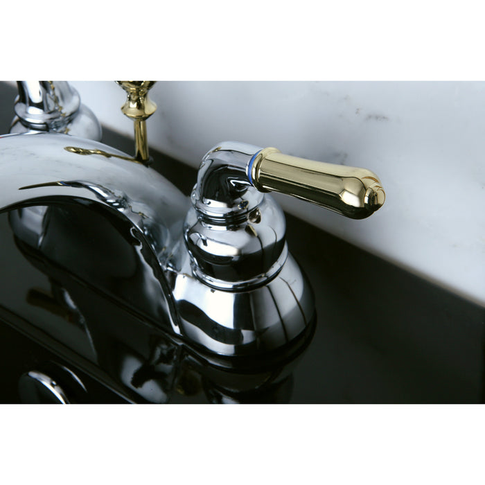 Kingston Tulare KB2624 - Naples Double-Handle 3-Hole Deck Mount 4-Inch Centerset Bathroom Faucet with ABS Pop-Up Drain, Polished Chrome/Polished Brass