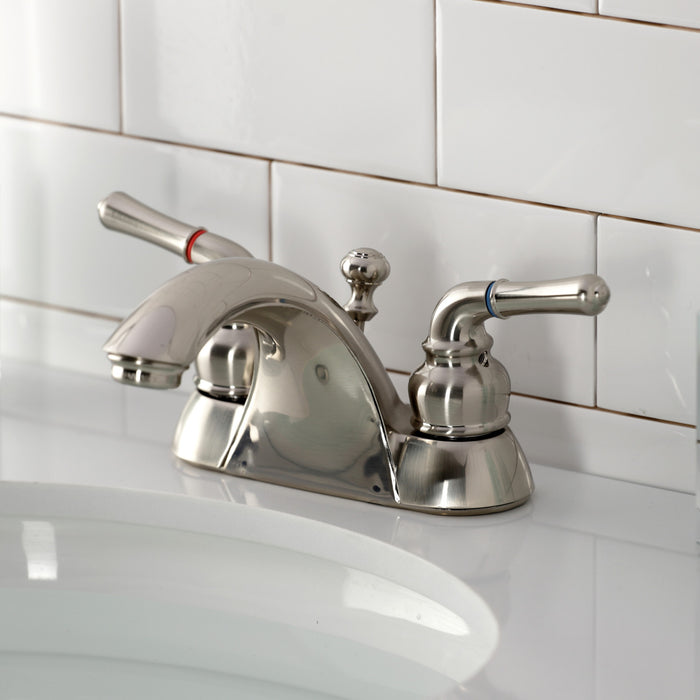 Kingston Tulare KB2628 - Naples Double-Handle 3-Hole Deck Mount 4-Inch Centerset Bathroom Faucet with ABS Pop-Up Drain, Brushed Nickel