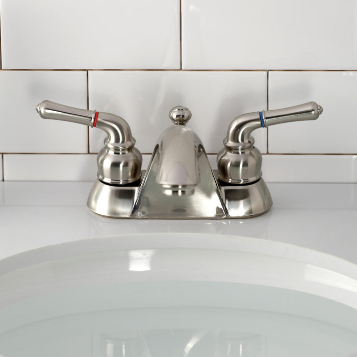 Kingston Tulare KB2628 - Naples Double-Handle 3-Hole Deck Mount 4-Inch Centerset Bathroom Faucet with ABS Pop-Up Drain, Brushed Nickel