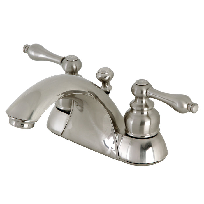 Kingston Heirloom KB2628AL Double-Handle 3-Hole Deck Mount 4-Inch Centerset Bathroom Faucet with Pop-Up Drain, Brushed Nickel