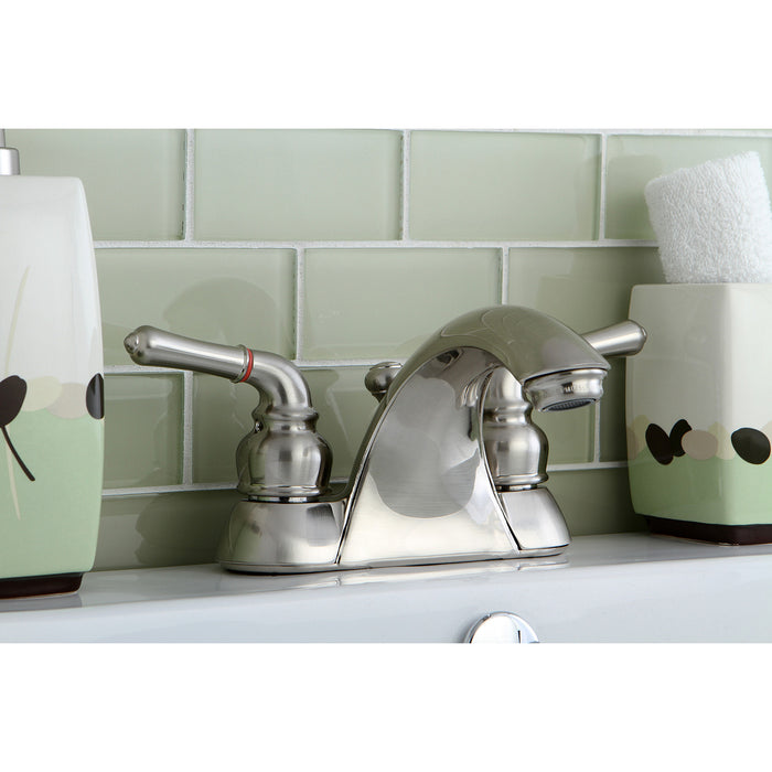 Kingston Tulare KB2628B - Naples Double-Handle 3-Hole Deck Mount 4-Inch Centerset Bathroom Faucet, Brushed Nickel