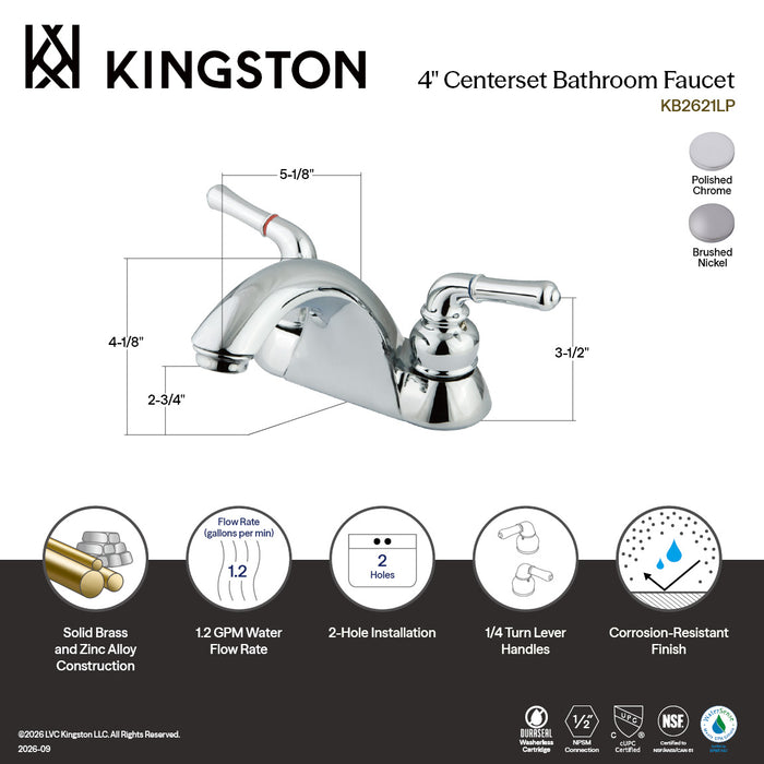 Kingston Heirloom KB2628LP - Naples Double-Handle 3-Hole Deck Mount 4-Inch Centerset Bathroom Faucet, Brushed Nickel
