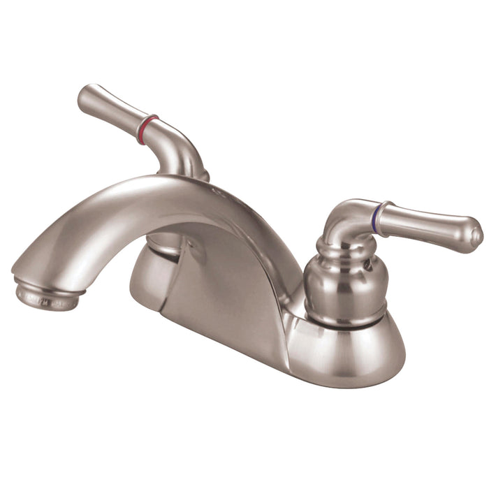 Kingston Heirloom KB2628LP - Naples Double-Handle 3-Hole Deck Mount 4-Inch Centerset Bathroom Faucet, Brushed Nickel