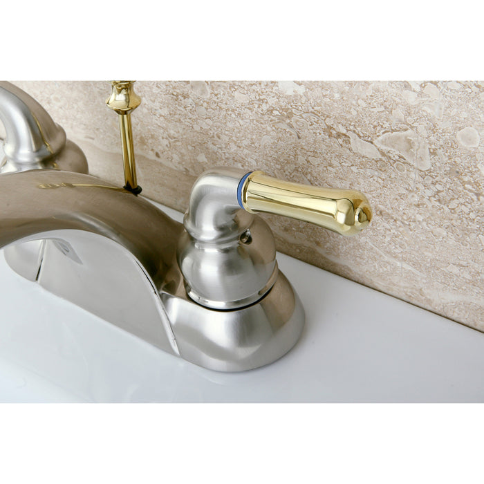 Kingston Tulare KB2629 - Naples Double-Handle 3-Hole Deck Mount 4-Inch Centerset Bathroom Faucet with ABS Pop-Up Drain, Brushed Nickel/Polished Brass