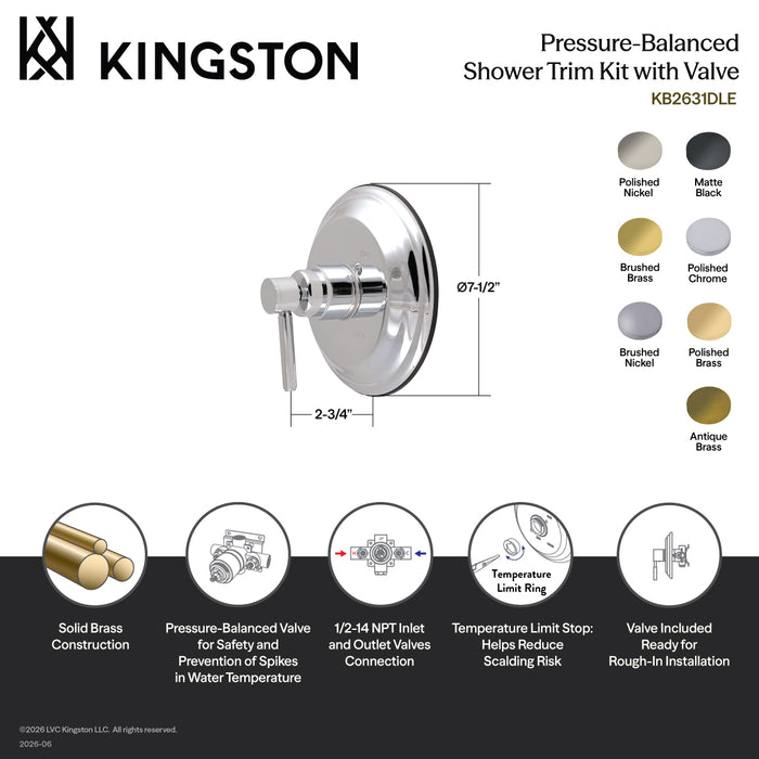 Kingston Concord KB2630DLE Single-Handle Pressure Balanced Shower Valve and Trim Set, Matte Black (Valve Included)
