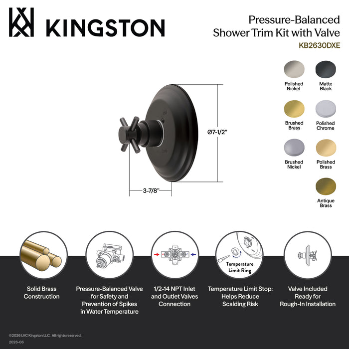 Kingston Concord KB2630DXE Single-Handle Pressure Balanced Shower Valve and Trim Set, Matte Black (Valve Included)