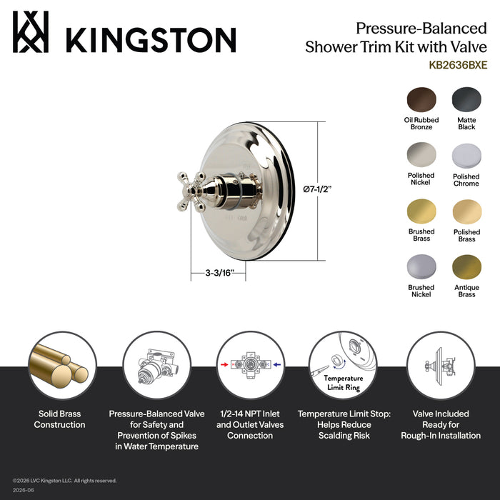 Kingston Metropolitan KB2631BXE Single-Handle Pressure Balanced Shower Valve and Trim Set, Polished Chrome (Valve Included)