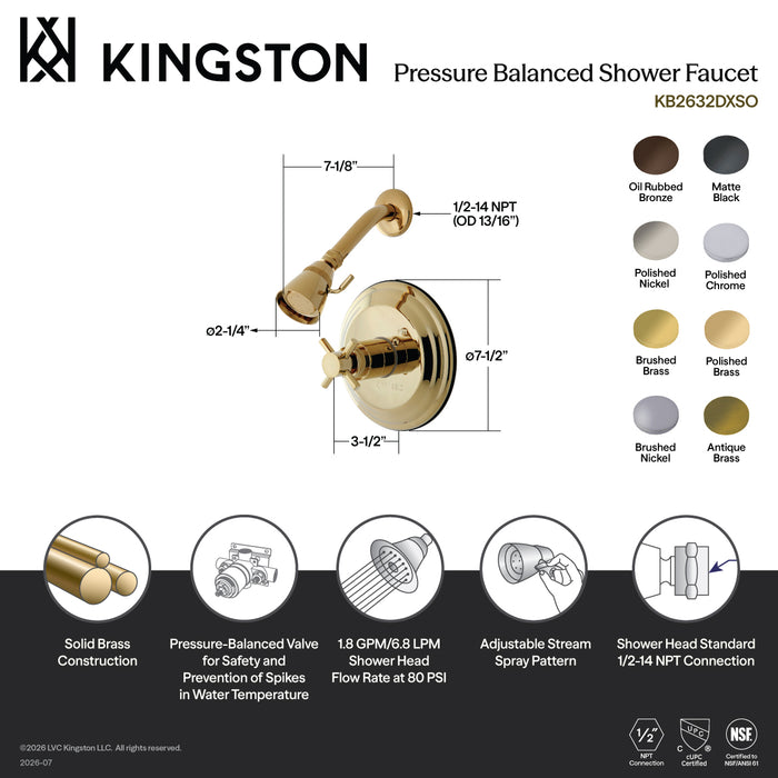 Kingston Tulare KB2633DXSO - Concord Single-Handle Pressure Balanced Shower Faucet, Antique Brass
