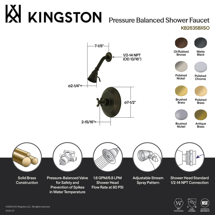 Kingston Heirloom KB2636BXSO - Metropolitan Single-Handle Pressure Balanced Shower Faucet, Polished Nickel