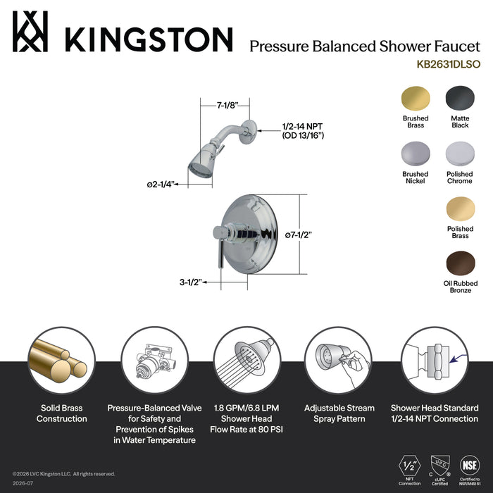 Kingston Tulare KB2637DLSO - Concord Single-Handle Pressure Balanced Shower Faucet, Brushed Brass