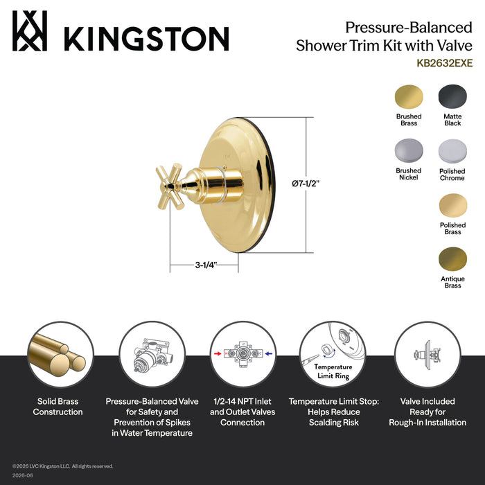 Kingston Elinvar KB2638EXE Single-Handle Pressure Balanced Shower Valve and Trim Set, Brushed Nickel (Valve Included)