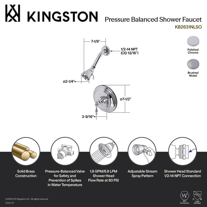 Kingston Heirloom KB2638NLSO Single-Handle Pressure Balanced Shower Faucet, Brushed Nickel