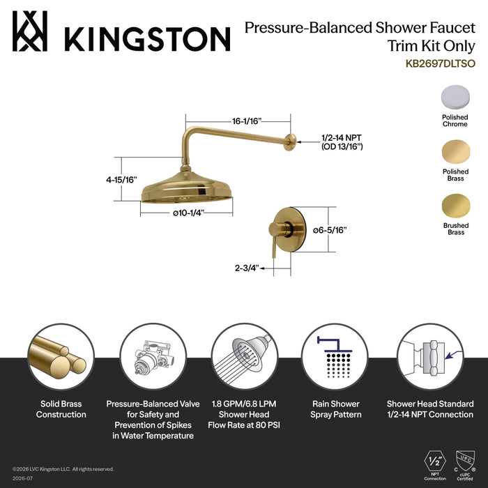 Kingston Concord KB2691DLTSO Single-Handle Pressure Balanced Shower Faucet, Trim Only, Polished Chrome