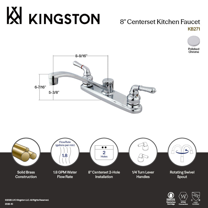 Kingston Tulare KB271 - Magellan Two-Handle 2-Hole 8" Centerset Kitchen Faucet, Polished Chrome