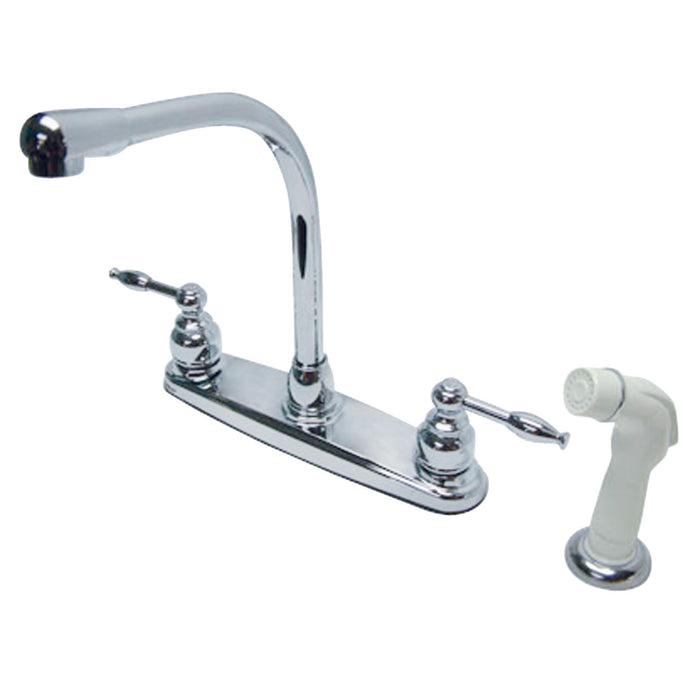 Kingston Tulare KB2751KL - Knight Two-Handle 4-Hole 8" Centerset Kitchen Faucet with Side Sprayer, Polished Chrome