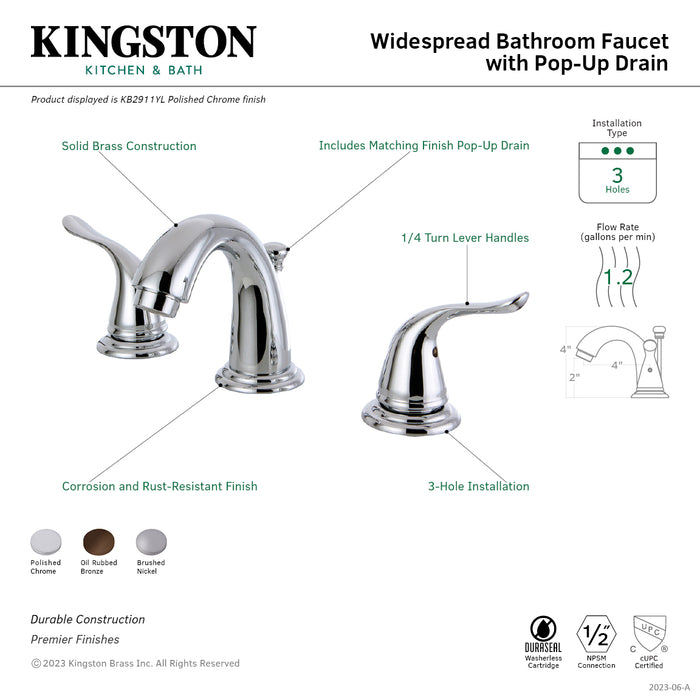 Yosemite KB2915YL Two-Handle 3-Hole Deck Mount Widespread Bathroom Faucet with Plastic Pop-Up, Oil Rubbed Bronze