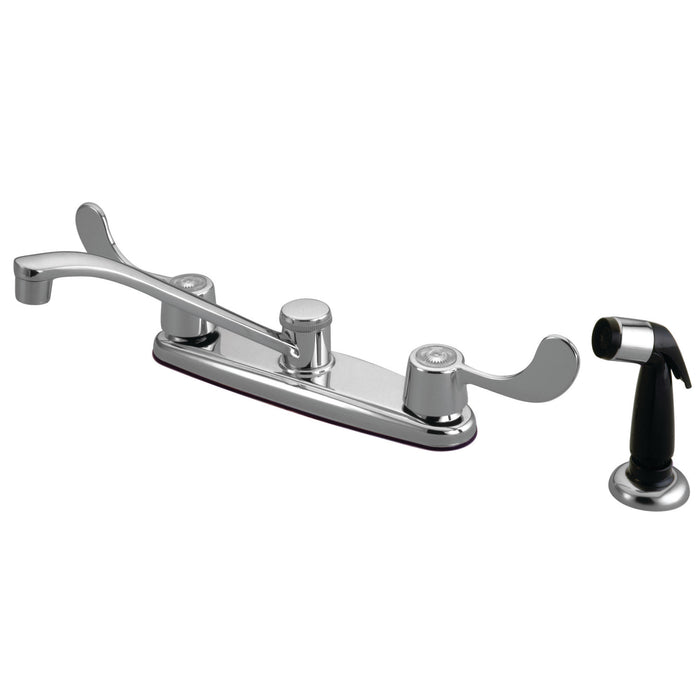 Kingston Tulare KB292 - Magellan Two-Handle 4-Hole 8" Centerset Kitchen Faucet with Side Sprayer, Polished Chrome