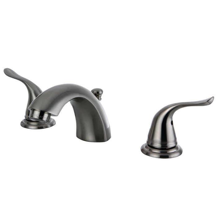 Kingston Tulare KB2958YL - Yosemite Two-Handle 3-Hole Deck Mount Mini-Widespread Bathroom Faucet with Pop-Up Drain, Brushed Nickel