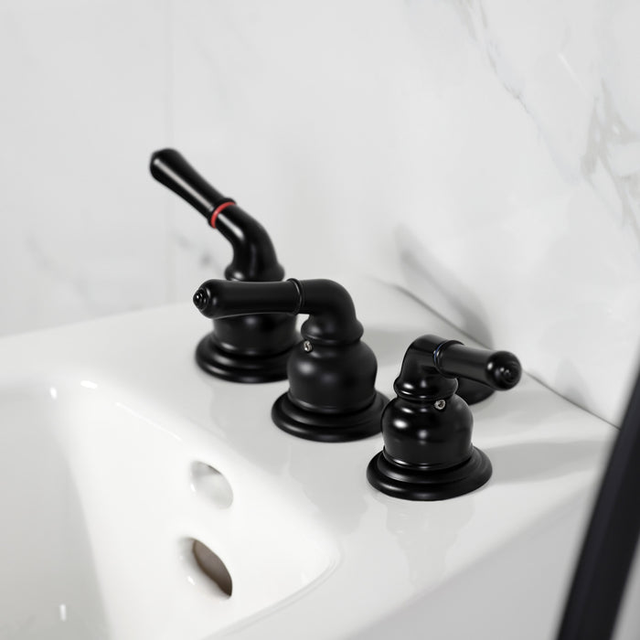 Kingston Tulare KB320 - Magellan Three-Handle Deck Mount Bidet Faucet with Brass Pop-Up, Matte Black