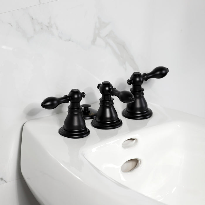 American Classic KB320ACL Three-Handle Deck Mount Vertical Spray Bidet Faucet with Brass Pop-Up, Matte Black