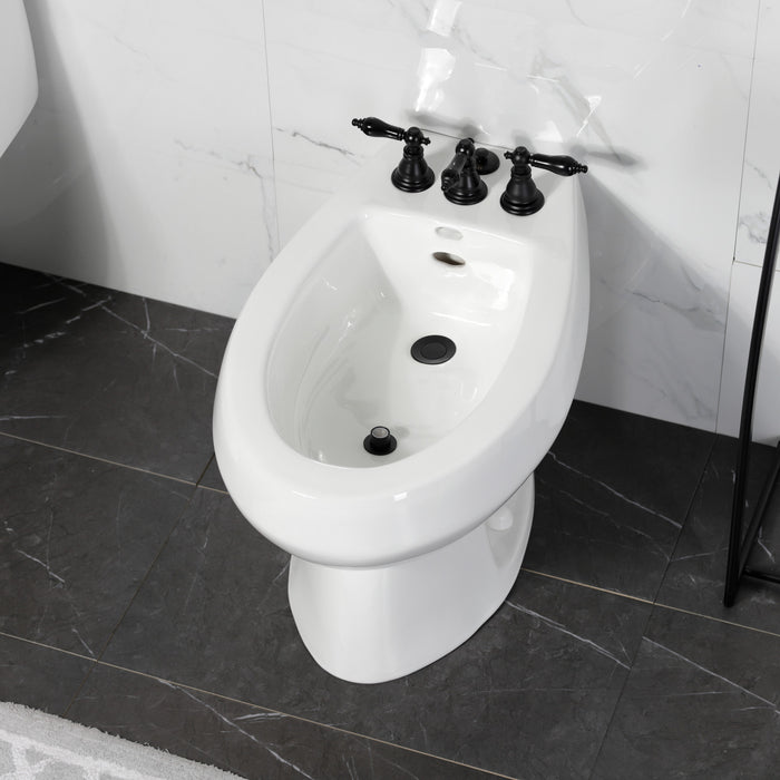 Kingston Heirloom KB320AKL - Duchess Three-Handle Deck Mount Vertical Spray Bidet Faucet with Brass Pop-Up, Matte Black