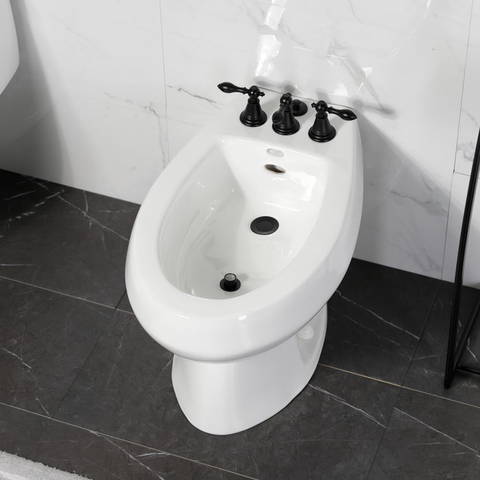 Kingston Heirloom KB320AL - Victorian Three-Handle Deck Mount Vertical Spray Bidet Faucet with Brass Pop-Up, Matte Black