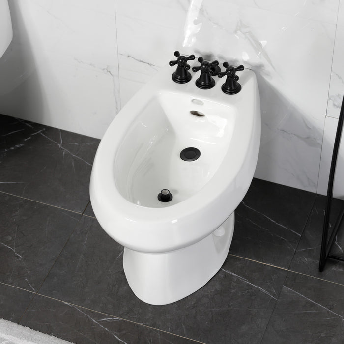 Kingston Heirloom KB320AX - Victorian Three-Handle Deck Mount Vertical Spray Bidet Faucet with Brass Pop-Up, Matte Black