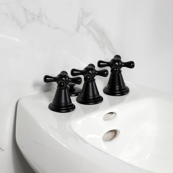Kingston Heirloom KB320AX - Victorian Three-Handle Deck Mount Vertical Spray Bidet Faucet with Brass Pop-Up, Matte Black