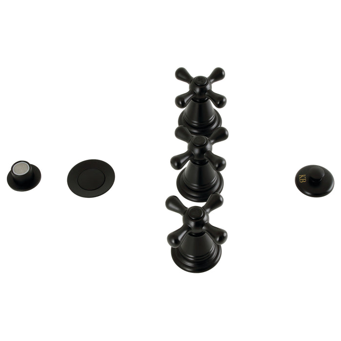 Kingston Heirloom KB320AX - Victorian Three-Handle Deck Mount Vertical Spray Bidet Faucet with Brass Pop-Up, Matte Black