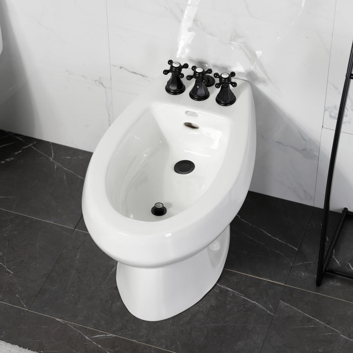 Kingston Heirloom KB320BX - Metropolitan Three-Handle Deck Mount Vertical Spray Bidet Faucet with Brass Pop-Up, Matte Black