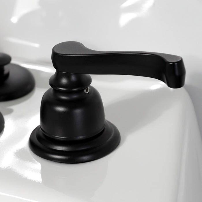 Kingston Tulare KB320FL - Royale Three-Handle Deck Mount Vertical Spray Bidet Faucet with Brass Pop-Up, Matte Black