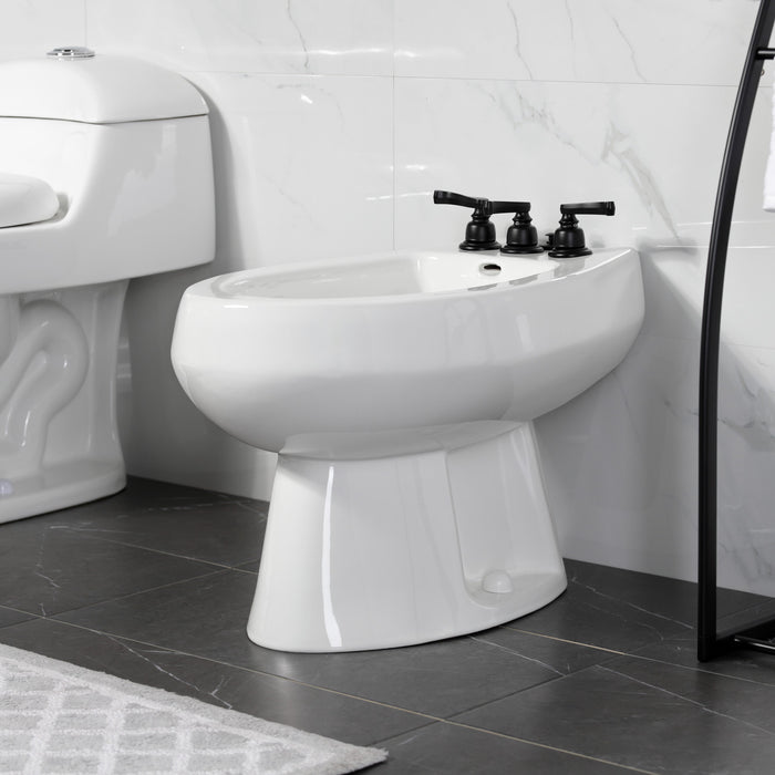 Kingston Tulare KB320FL - Royale Three-Handle Deck Mount Vertical Spray Bidet Faucet with Brass Pop-Up, Matte Black