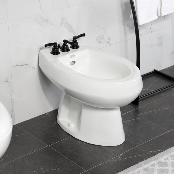 Kingston Tulare KB320FL - Royale Three-Handle Deck Mount Vertical Spray Bidet Faucet with Brass Pop-Up, Matte Black