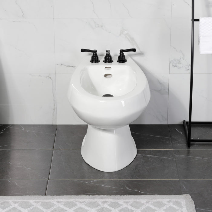 Kingston Tulare KB320FL - Royale Three-Handle Deck Mount Vertical Spray Bidet Faucet with Brass Pop-Up, Matte Black