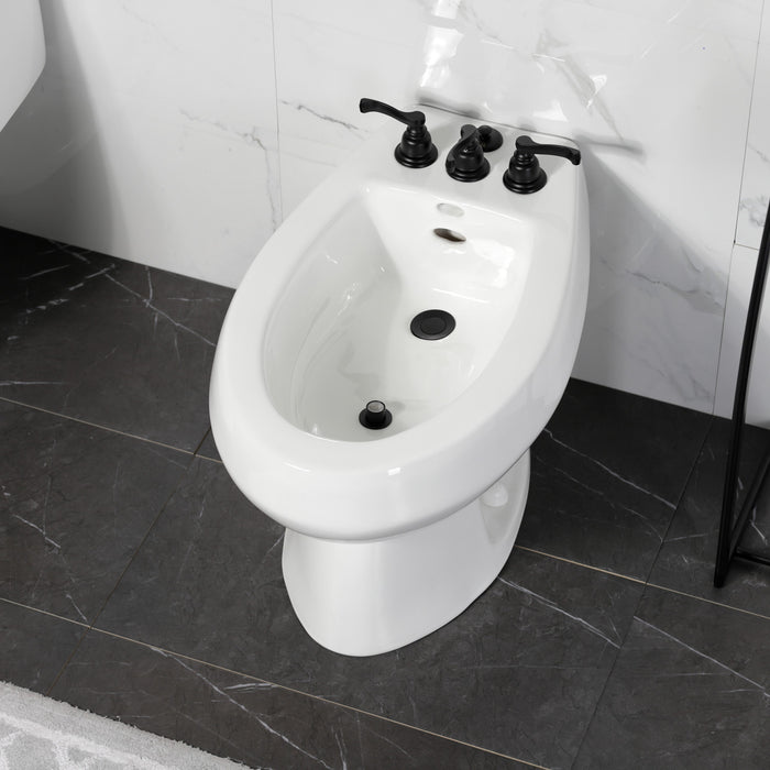 Kingston Tulare KB320FL - Royale Three-Handle Deck Mount Vertical Spray Bidet Faucet with Brass Pop-Up, Matte Black