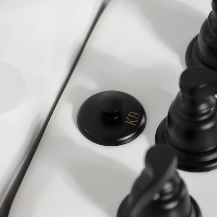 Kingston Tulare KB320FL - Royale Three-Handle Deck Mount Vertical Spray Bidet Faucet with Brass Pop-Up, Matte Black